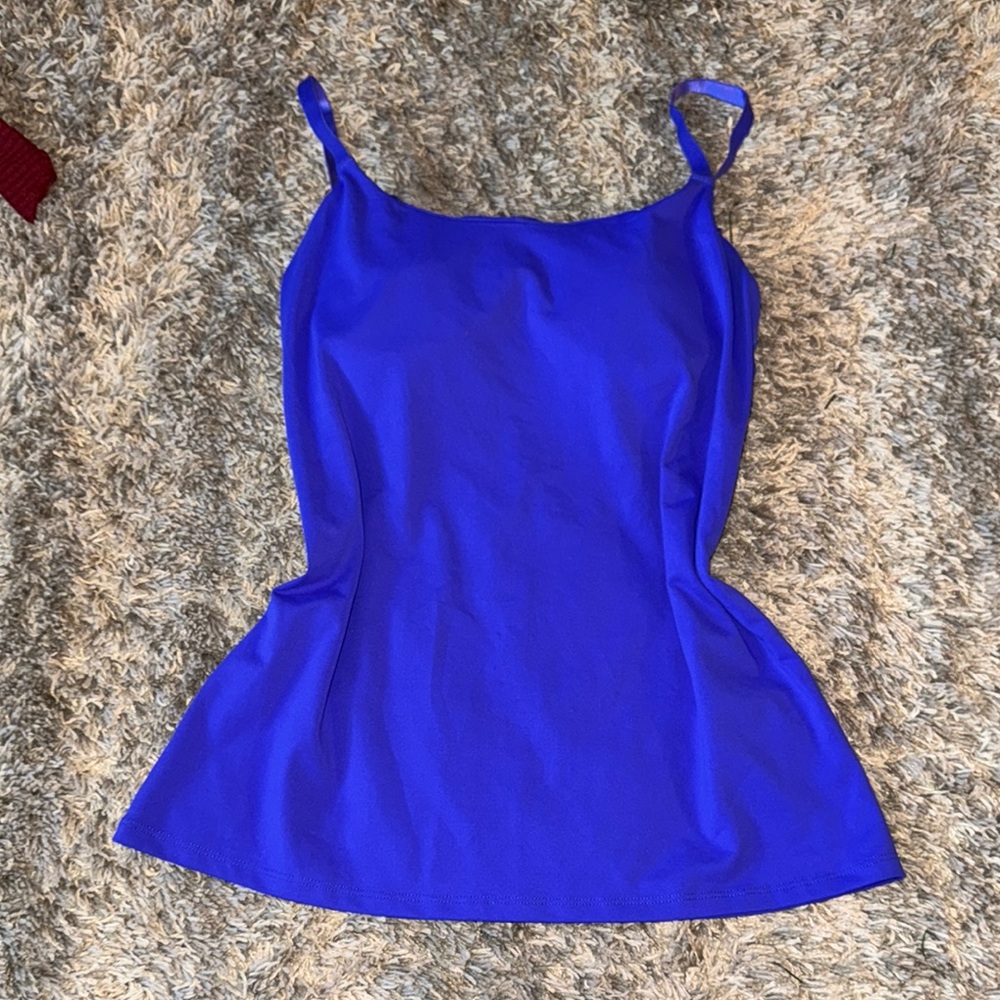 Women's Blue athletic Top with built in Bra, strappy cute back design